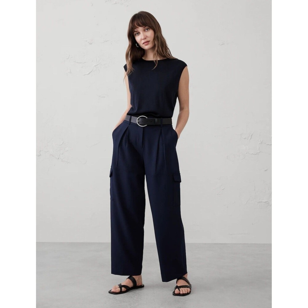 New Banana Republic Cargo Pants 18 High Rise Straight Twill Utility Navy Blue